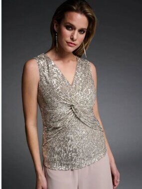 Joseph Ribkoff Silver Sequin Women's Top Size 14
